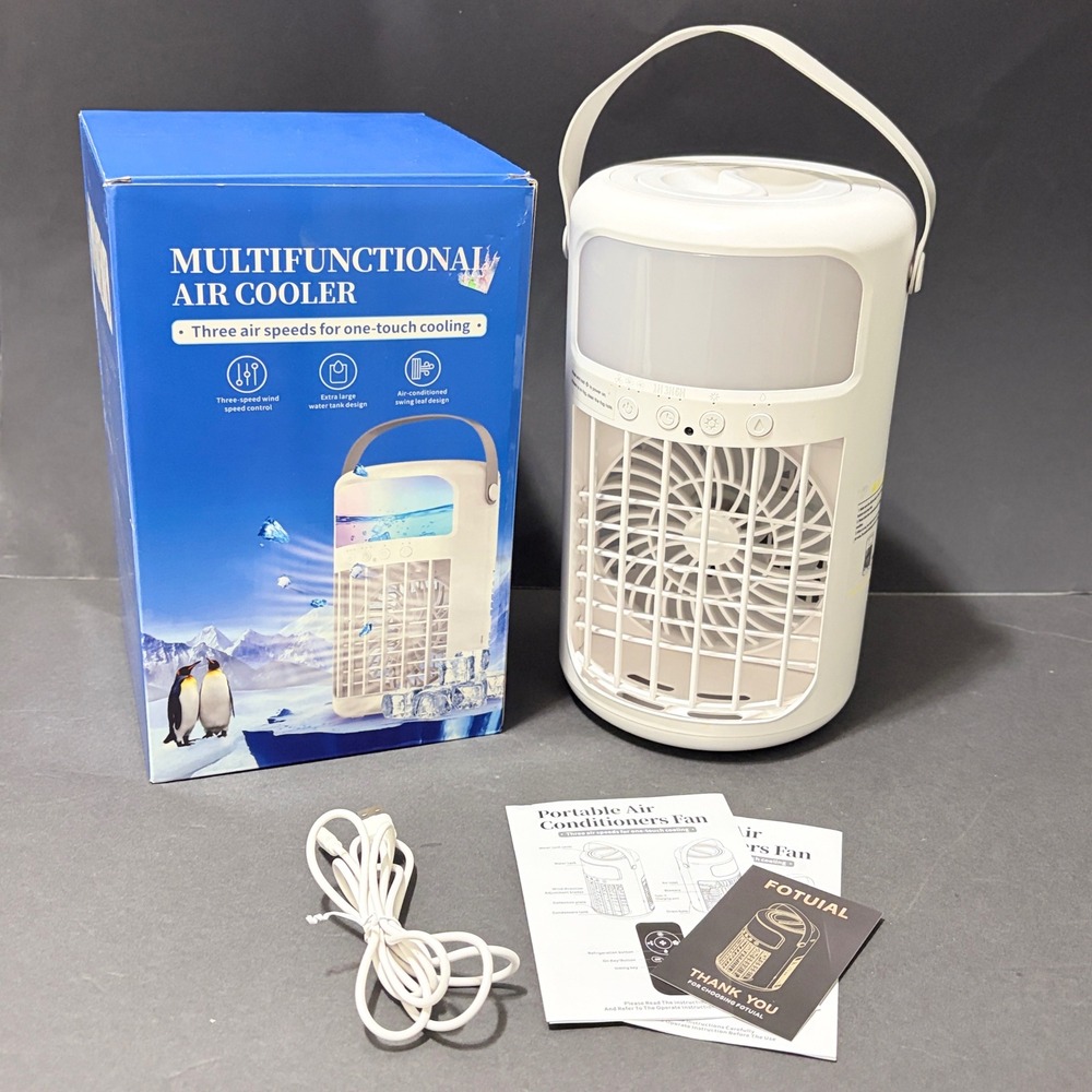 Fotuial LF03 Portable Air Cooler Fan Humidifier 3-Speed Timer USB White 10.5in